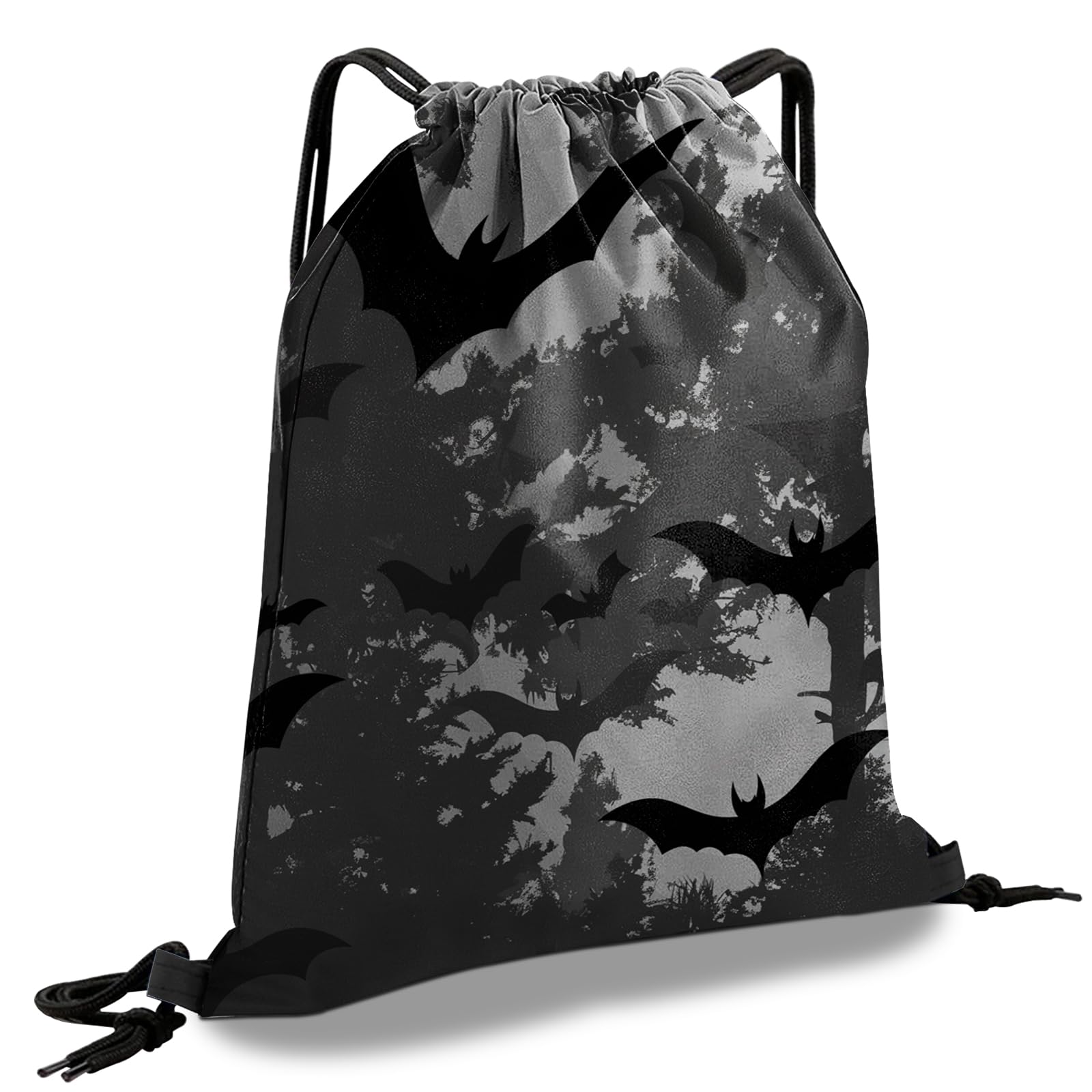 Cabreche Drawstring Backpack Draw String Sports Bags for Gym Travel Beach Waterproof Cute Sackpack Men Women (13"×17")-Black Bat