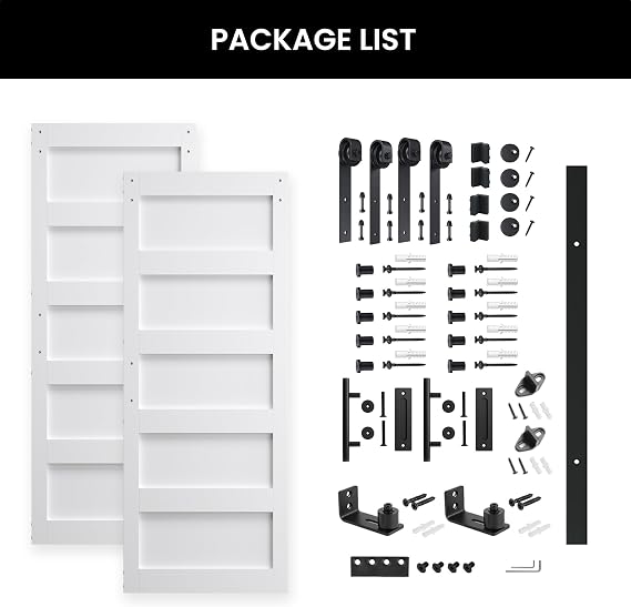 SMARTSTANDARD 72in x 84in White Barn Door with 13.2FT Sliding Hardware Kit