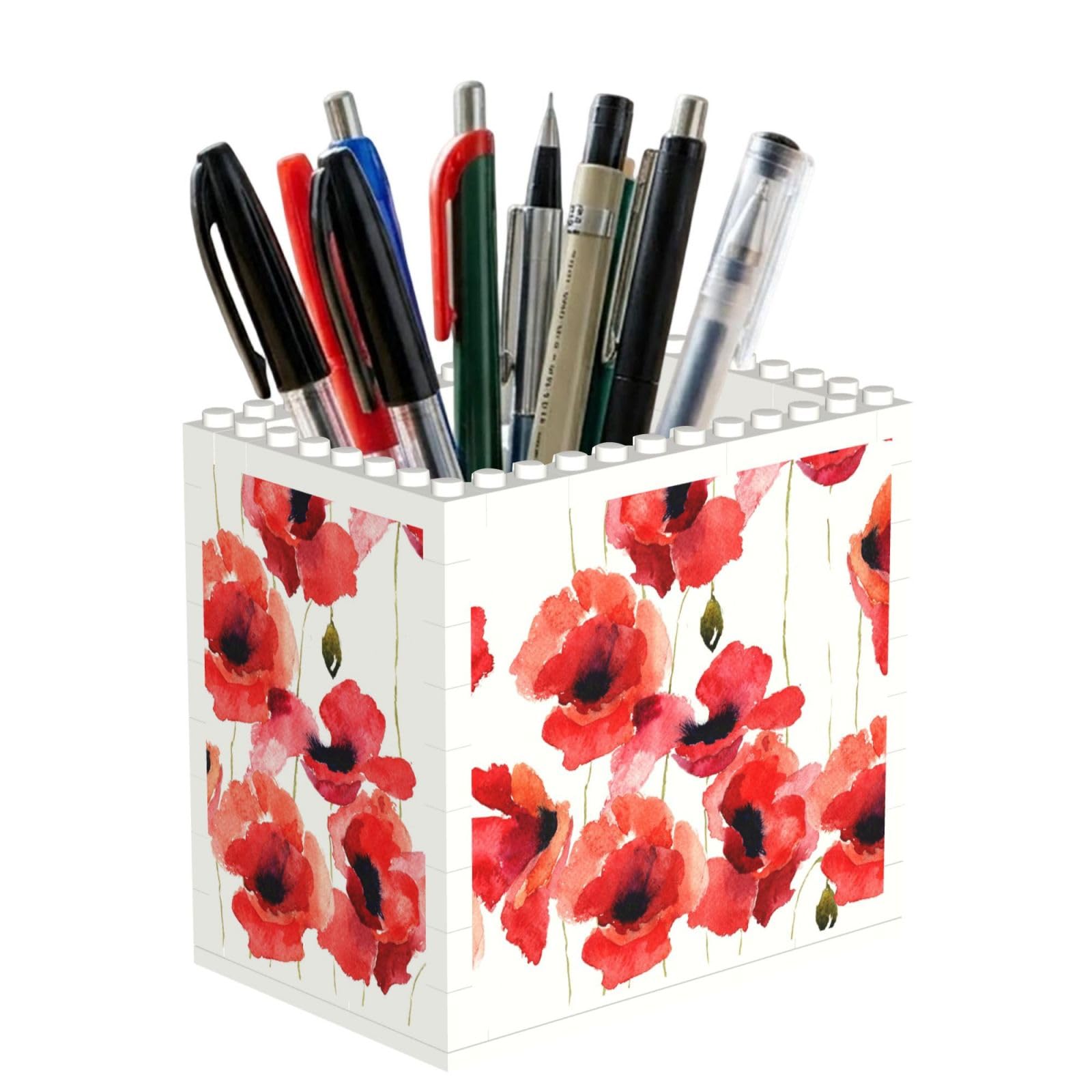 Poadnly Watercolor Poppies, Pen Pot Pencil Holder for Office Home School, Compact Desk Organiser for Office Stationery