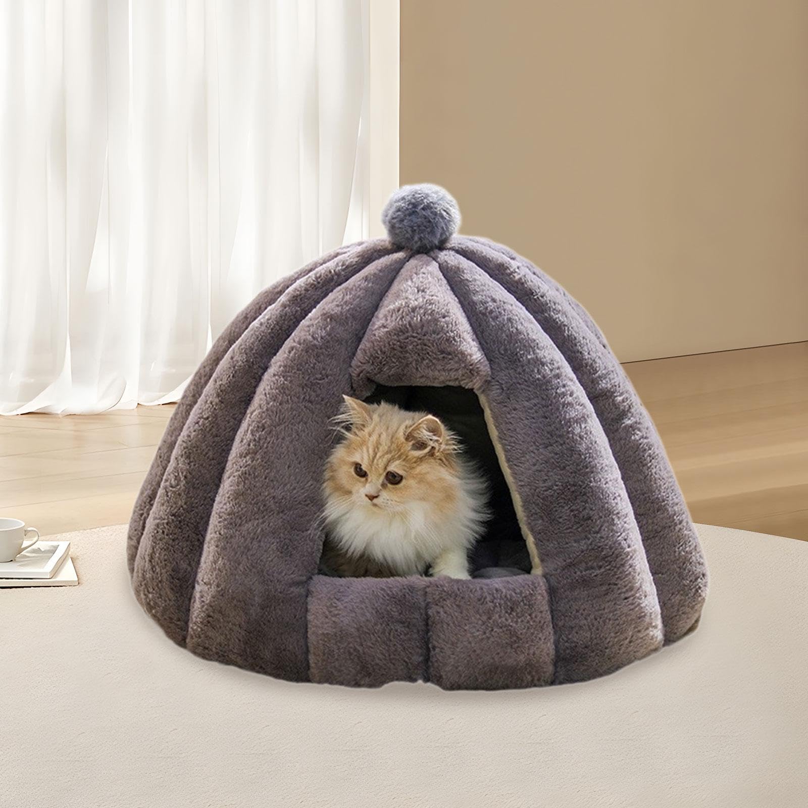 Tenda per Gatti, Cuccia Calda per Cani, Cuccia Accogliente per, Nido Semi-Chiuso per Gattini, Grigio, M