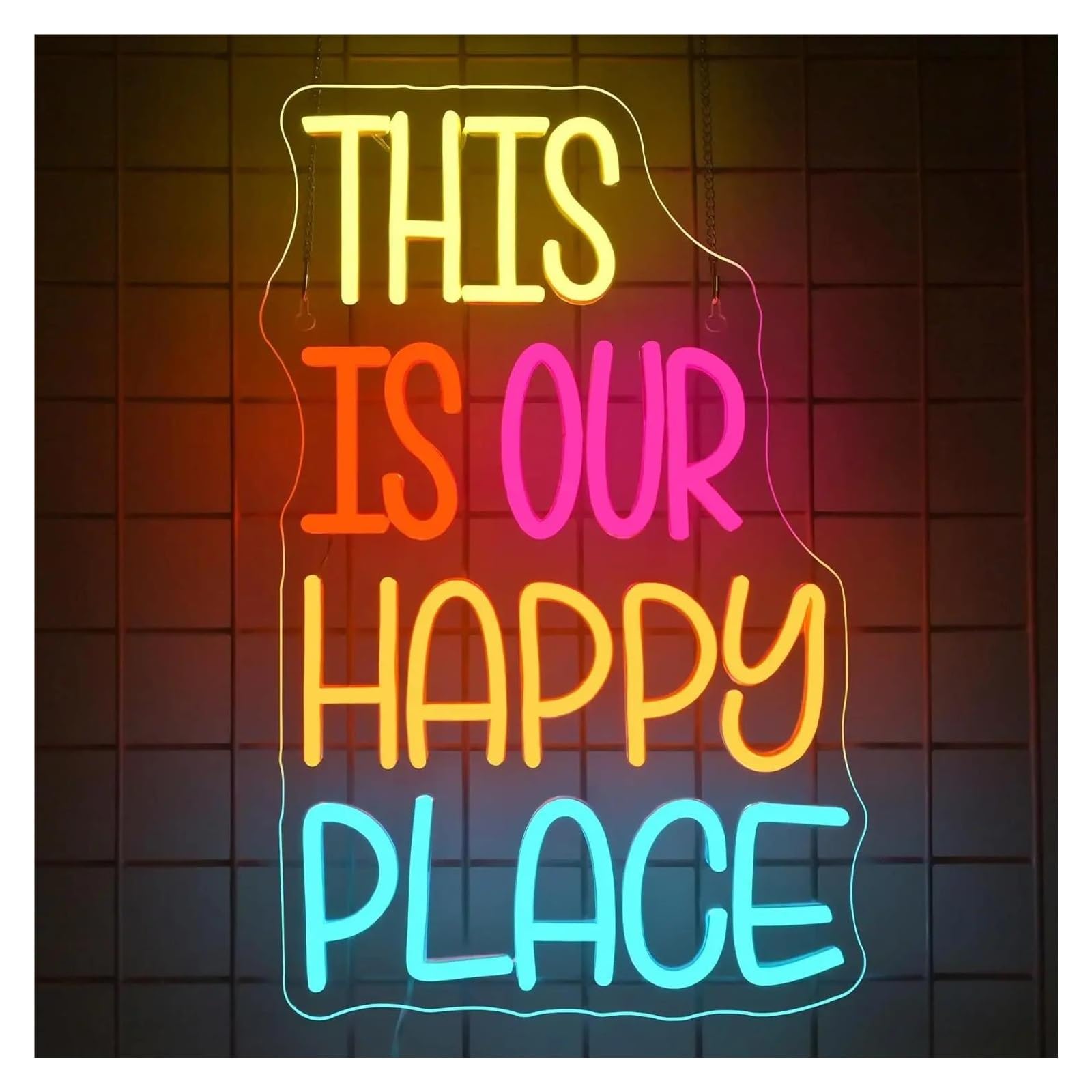 SHOUXI Sign Lamp This is Our Happy Place Neon Sign USB Dimmable for Gym Classroom Bedroom Playground Bar Party Home Decor 41х26cm