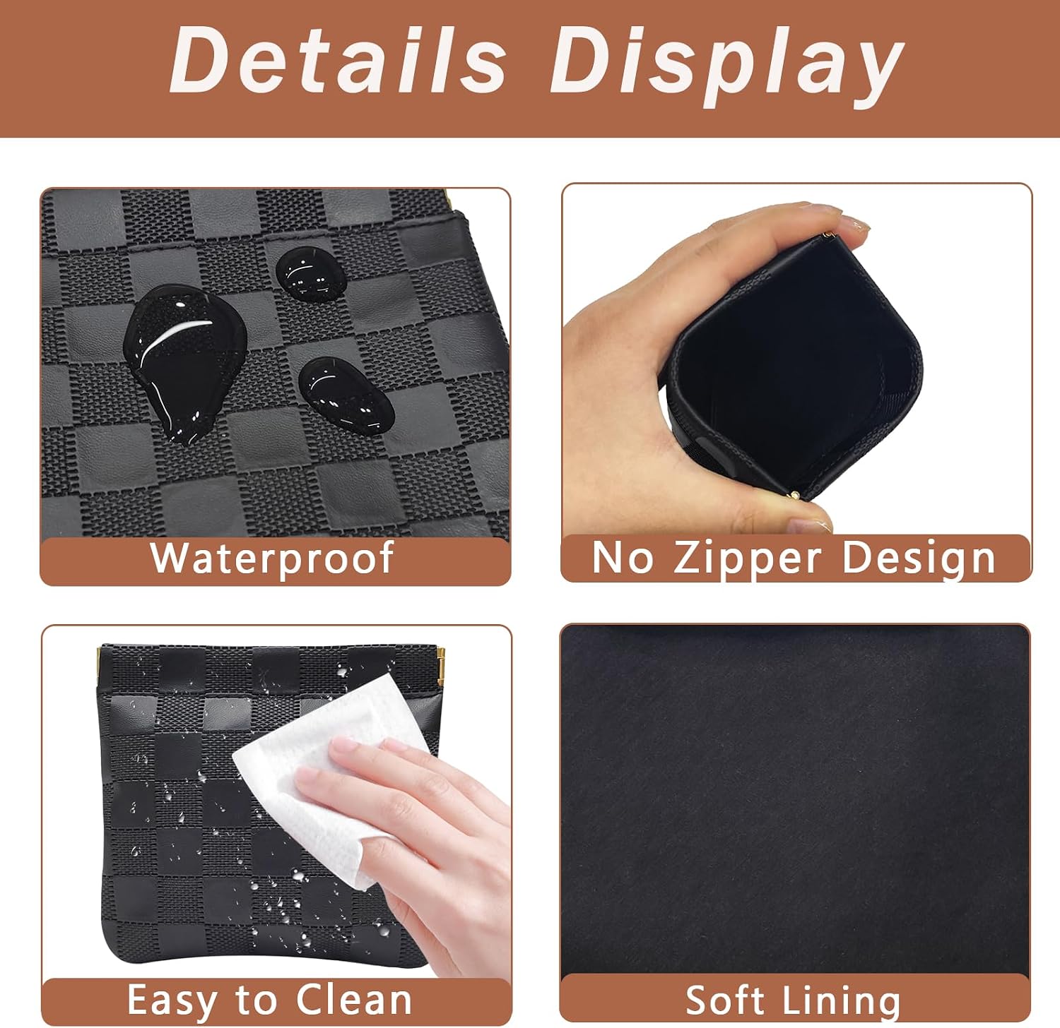 3PCS Small Makeup Bag for Purse, Waterproof PU Leather Snap Closure Organizer Set Mini Travel Cosmetic Pouches for Women Coin Purse Lipstick Cosmetic Accessories Organizer (Black)