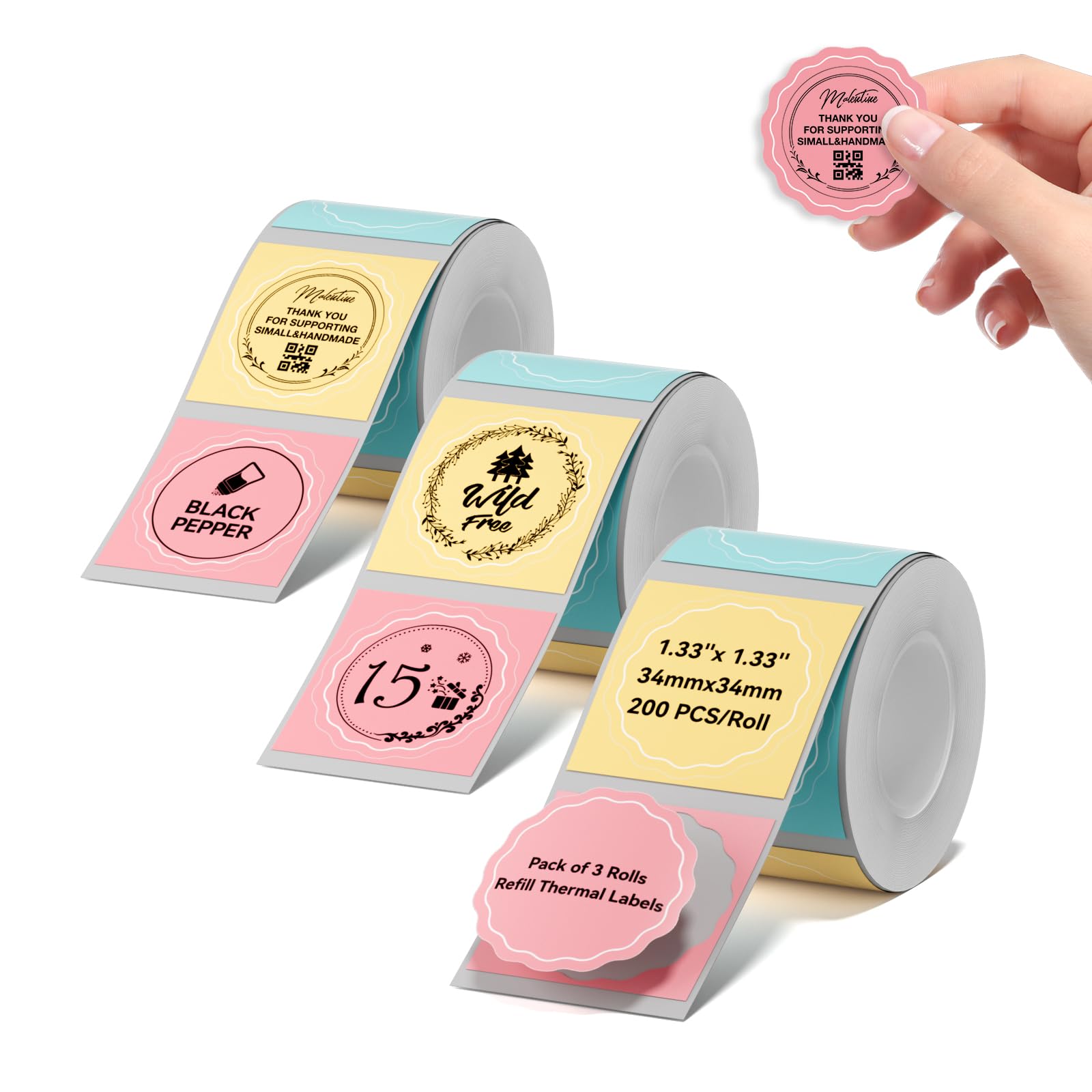 NIIMBOT 3 Rolls Round Colorful Labels for B1 B21 B3S K3 Label Maker, 1.34'' x 1.34'' (34x34mm) Printer Labels, Food Labels for Jars, Personalized Editable Labels for Home/School/Office
