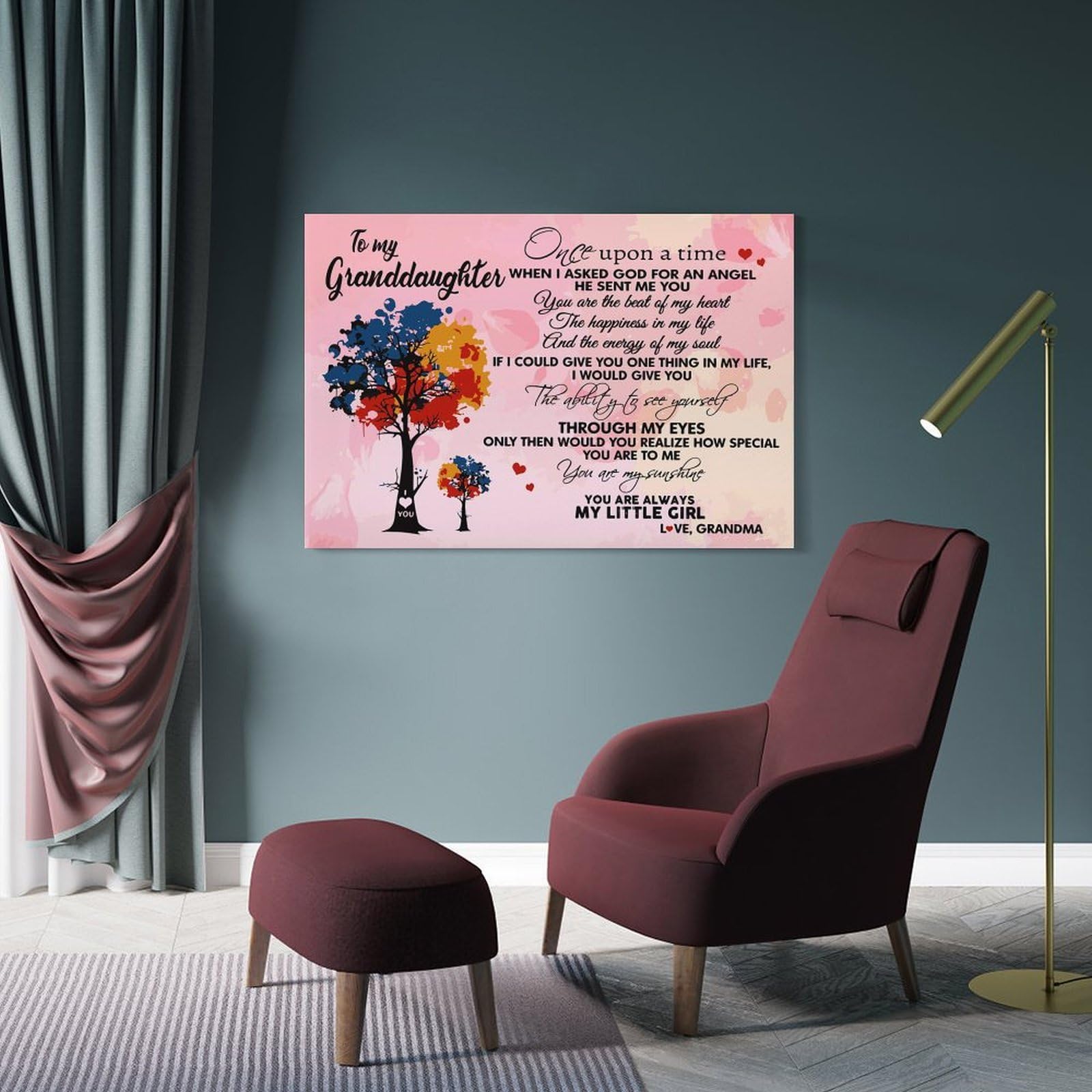 Junmoney To My Granddaughter Decorative Wall Artwork, 20x30inch(50x75cm), for Study, Office Or Focused Interiors, A Smart Decor Choice for Study Walls
