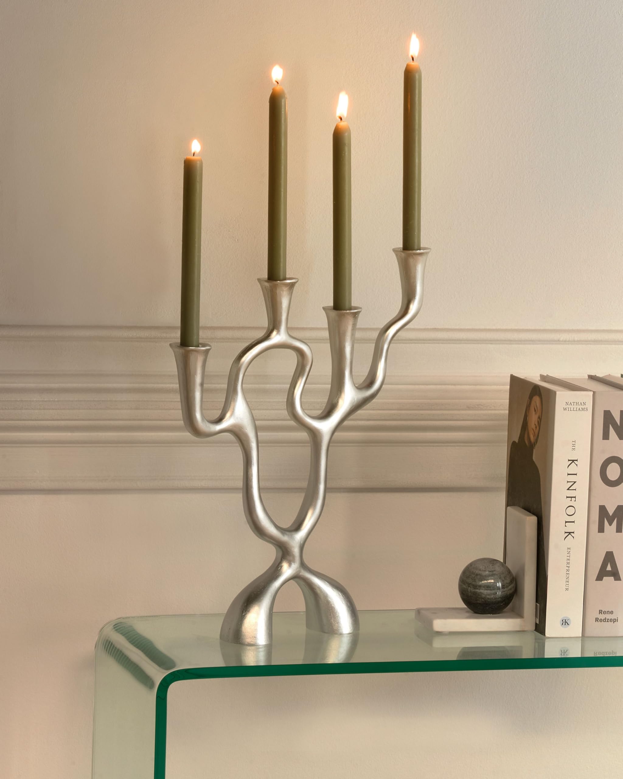 Kerzenständer für 4 Kerzen Metall Silber Kerzenleuchter Famoes