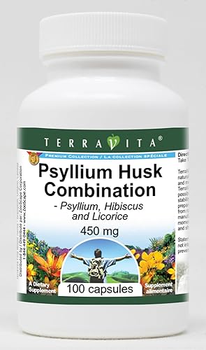 Combinación de cáscara de psyllium - psyllium, hibisco y regaliz - 450 mg (100 cápsulas, ZIN 512569) - Paquete de 3