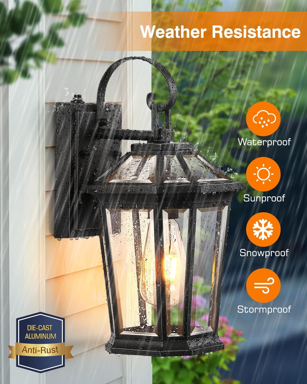 VIANIS Dusk to Dawn Exterior Light Fixture, Waterproof Outdoor Wall Sconce Porch Light for House, 100% Anti-Rust Aluminum Outside House Lights, Farmhouse Coach Lantern for Porch, Garage, Front Door