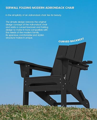Miniatura 8 de SERWALL Silla Adirondack con soportes dobles para tazas, silla Adirondack plegable moderna y moderna, silla para hoguera de polietileno de alta