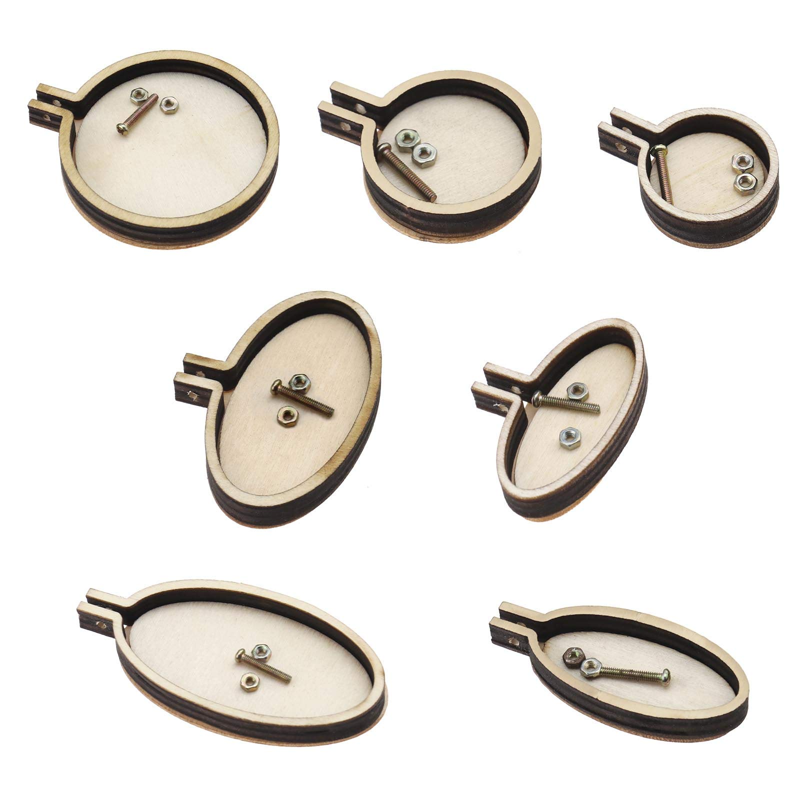 Creative-Idea7pcs DIY Jewelry Parts Fashion Necklace Pendant Wooden Cross Stitch Hoop Mini Ring Embroidery Frame Crafts Home Decoration Wedding Ornament