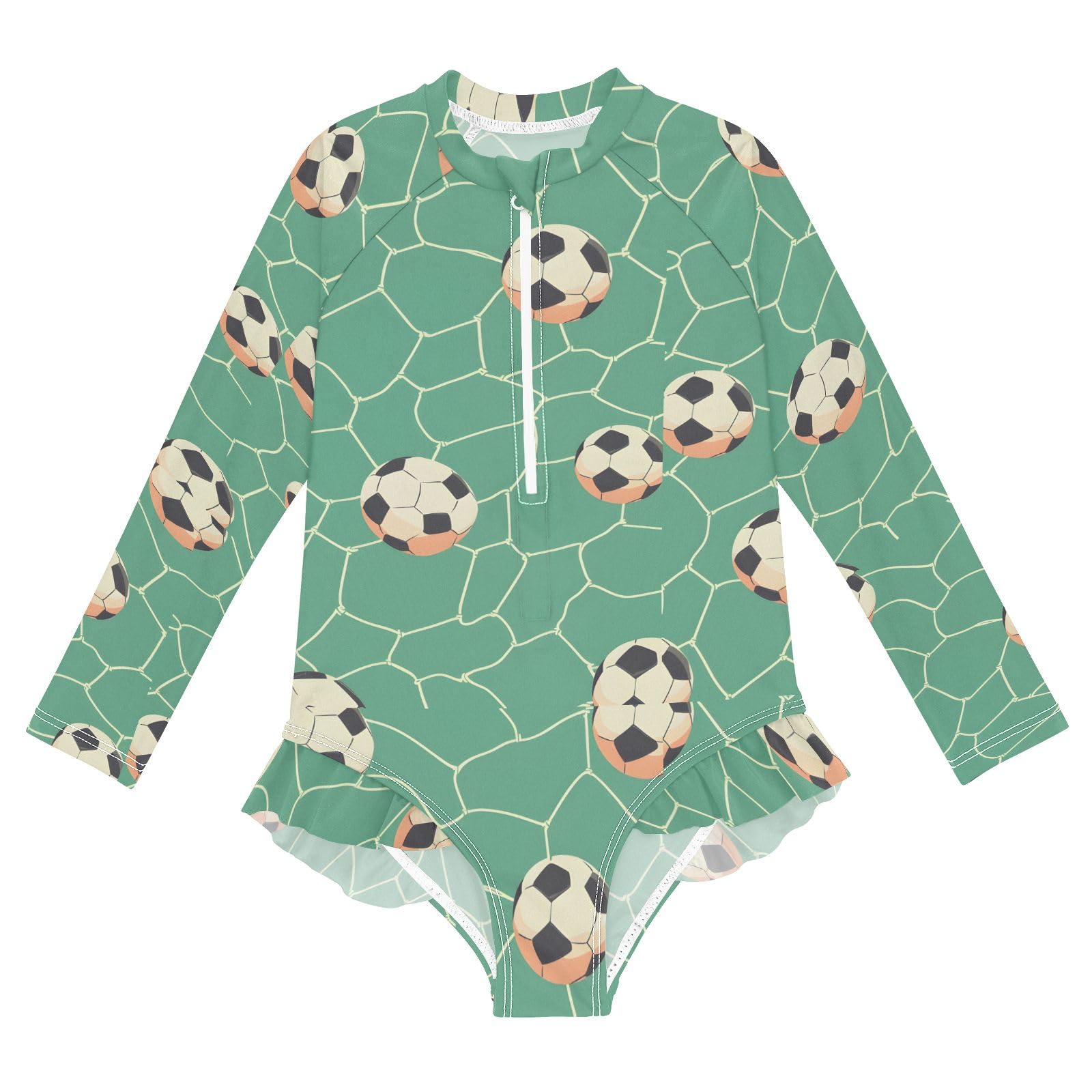 ALAZA Swimsuit for Girls Long Sleeve Rashguard Bathing Suit Football Net Quick Dry 4T
