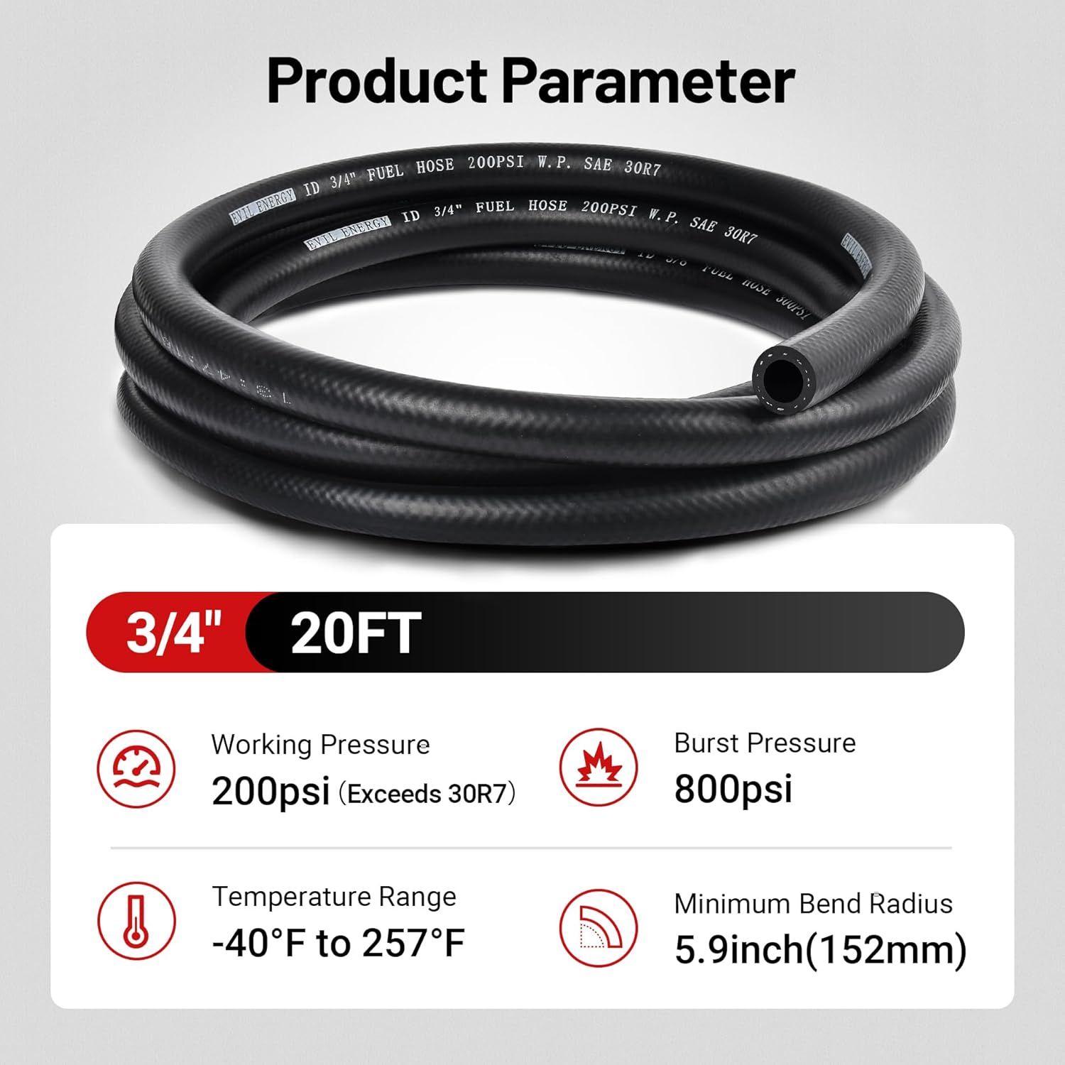 EVIL ENERGY 3/4 Fuel Hose Line Push Lock SAE 30R7 NBR 20FT 200PSI