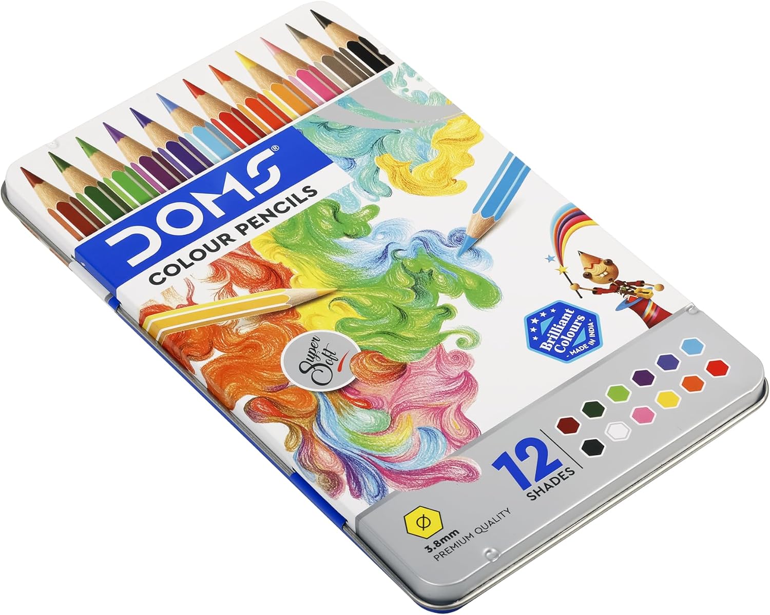 Doms Supersoft Colour Pencils 3.8mm Premium Quality - 12 Bright Colours - Soft Wood Hexagonal Colour Pencils