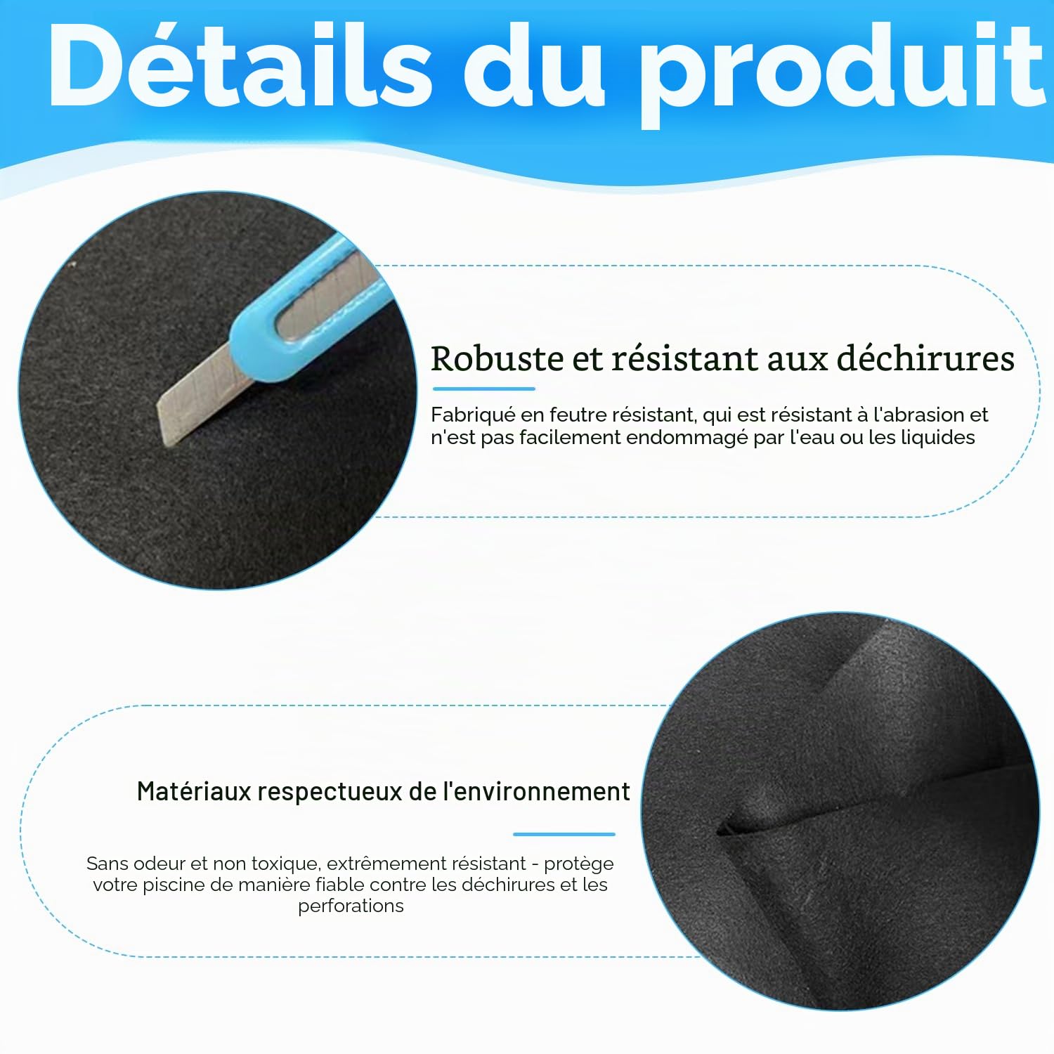 Tapis de piscine rond 366 cm - Antidérapant et indéchirable - Imperméable - Film de sol pour piscine et jacuzzi
