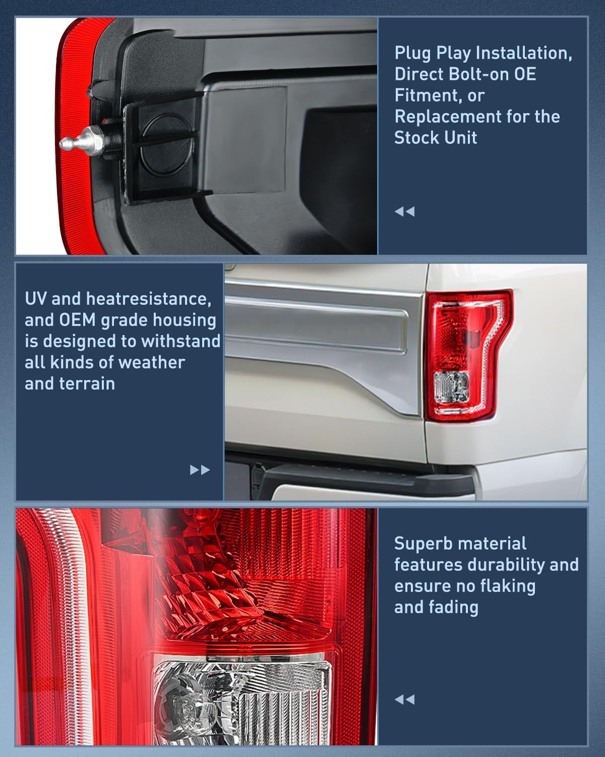 Nilight Taillight Assembly Compatible for 2015 2016 2017 Ford F150 F-150 Pickup Truck Taillight Rear Lamp Replacement OE Style Red Housing with Bulbs and Harness