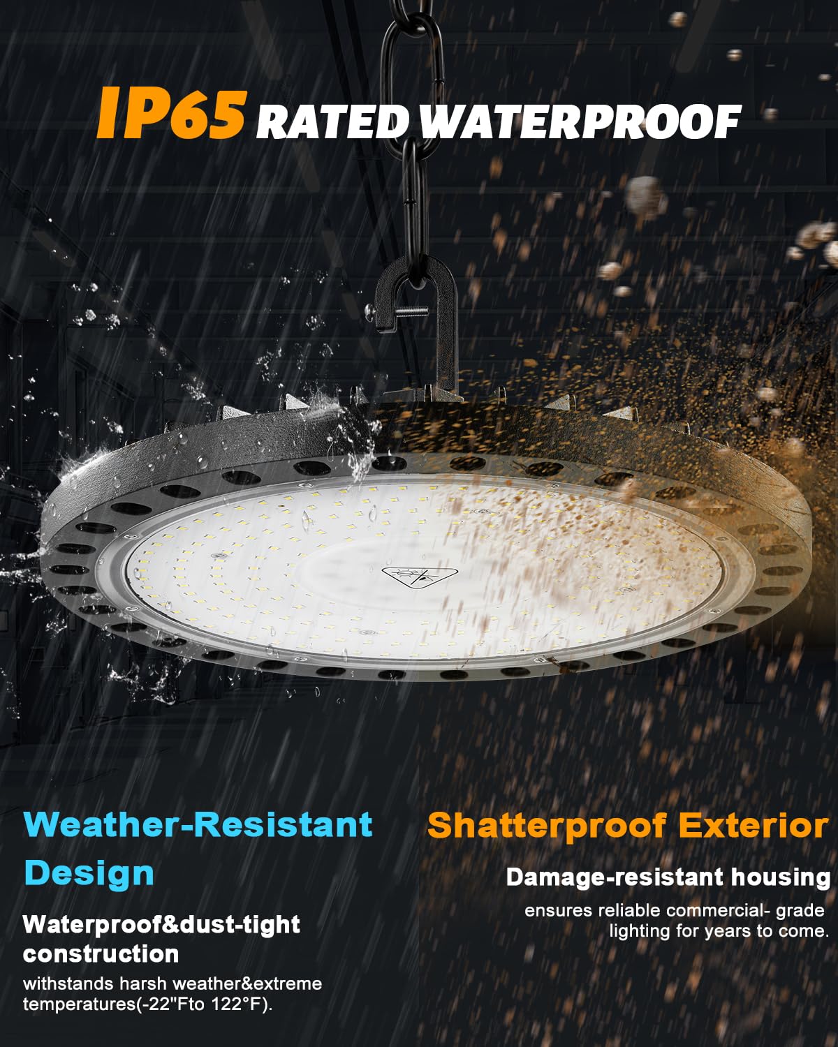 Viugreum LED High Bay Light 200W 20000LM UFO High Bay Lights with US Plug IP65 Waterproof Commercial Bay — view 3