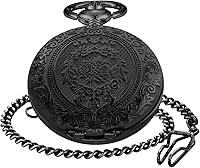 Vista 3 de Large Decorative Flower Pattern White Roman Numeral Scale Quartz Pocket Watches for Men with Chain