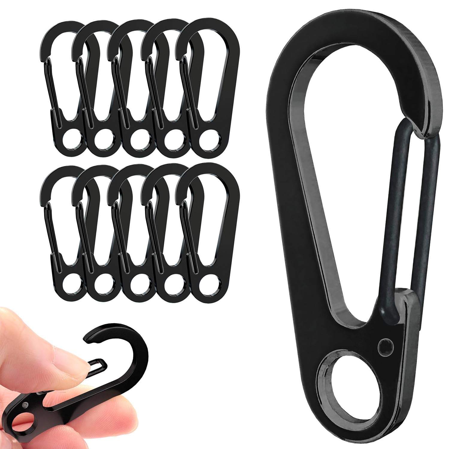 DOKEEP 10PCS Black Dog ID Tag Clips Holder 1.77 Inch Mini Custom Quick Release Hooks EDC Stainless Steel Heavy Duty Carabiner Spring-Load Hook for Dog