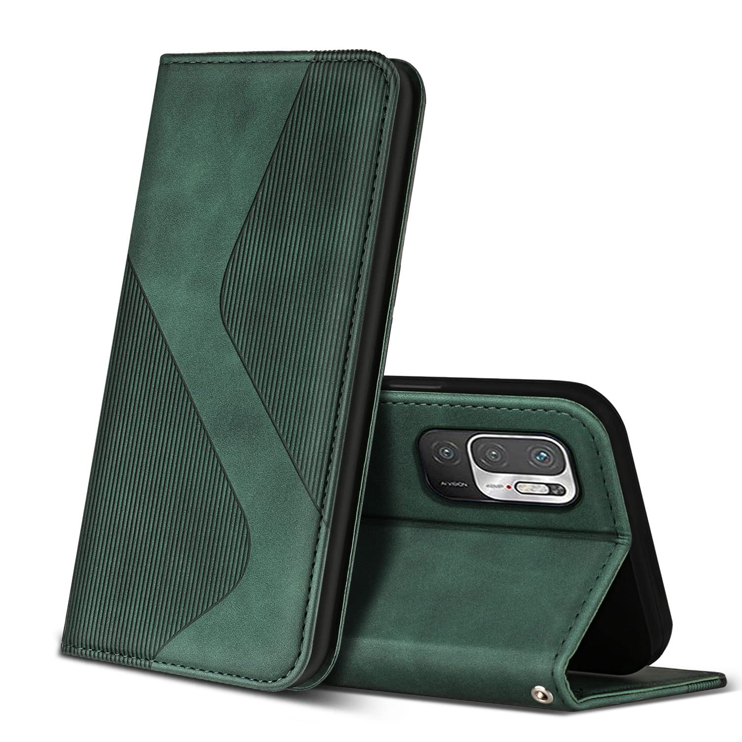 NEINEI Cover per Samsung Galaxy S22 Ultra 5G,Custodia Folio Placcatura in Pelle con [Supporto] [Magnetico],PC/PU Luxury Antiurto Flip Libro Phone Case,Verde
