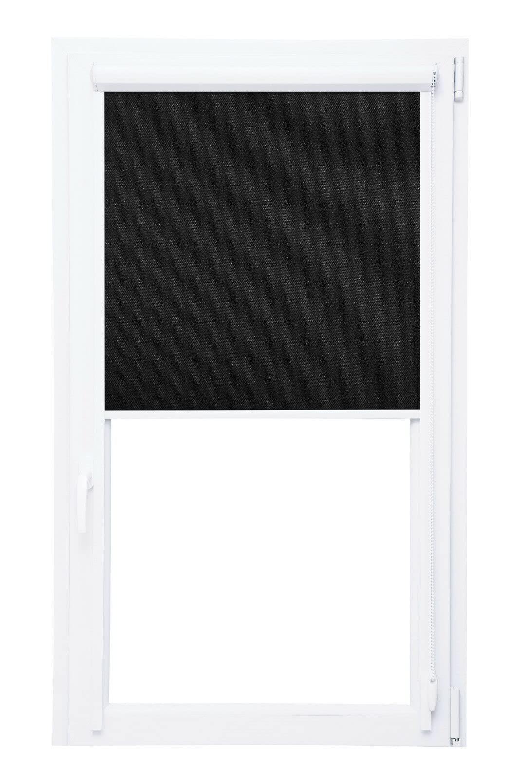 Verdunklungsrollo mit Kassette und seitlichen Leisten 100% Black Out Thermorollo - MEGA Auswahl - 18 Größen - 12 Farben, ohne Bohren (70x150 cm, schwarz)