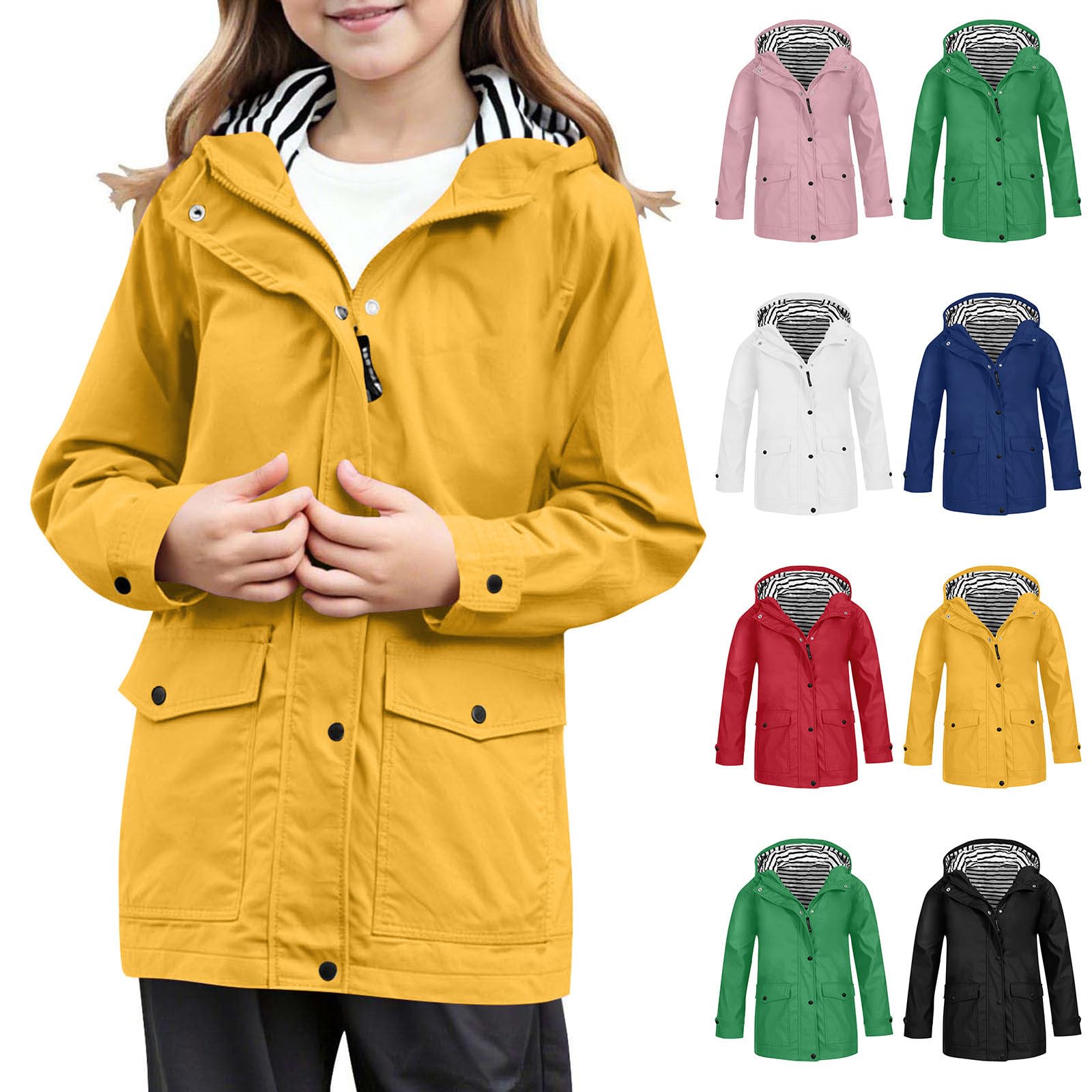 Veste De Pluie Enfant Imperméable Léger - Capuche Amovible, Poches Zippées - Taille 130 à 160 - 10