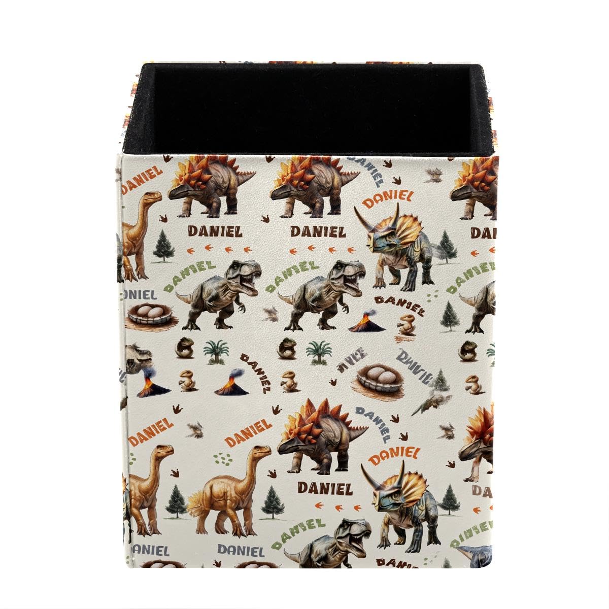 HEOEH Dinosaurs Pen Holder Pen Pot, Square Pencil Cup for Desk