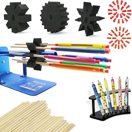 3Pcs Glitter Pen Turner Attachments with 24 Dowels, 24 Sleeves and 24 Plugs, Epoxy Pen Adapter for 1/2" PVC Pipe to Hold The Pens, Pen Holder Fits on Cup Tumbler Turner (8 Holes)
