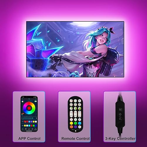 Miniatura 4 de Tira de retroiluminación para TV, luces LED RGB de 13.1 pies con control remoto, sincronización de música Bluetooth, alimentado por USB