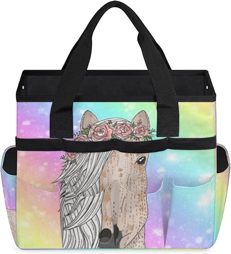 Miniatura 2 de Bolsa de herramientas de jardín con diseño floral de caballo para mujeres y hombres, bolsas de almacenamiento de herramientas de jardinería con 10