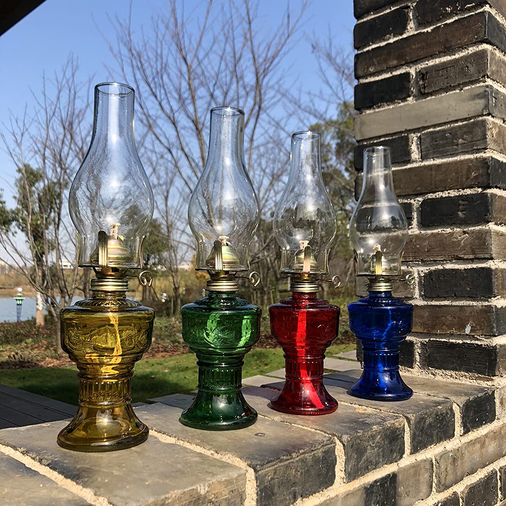 32Cm Kerosinglasplatte, Klassische Glasöllampe, Retro Dekoration Hochzeit Lampe Urlaub Dekoration Öllampe, Große Kapazität, Einstellbare Flammengröße,Blau