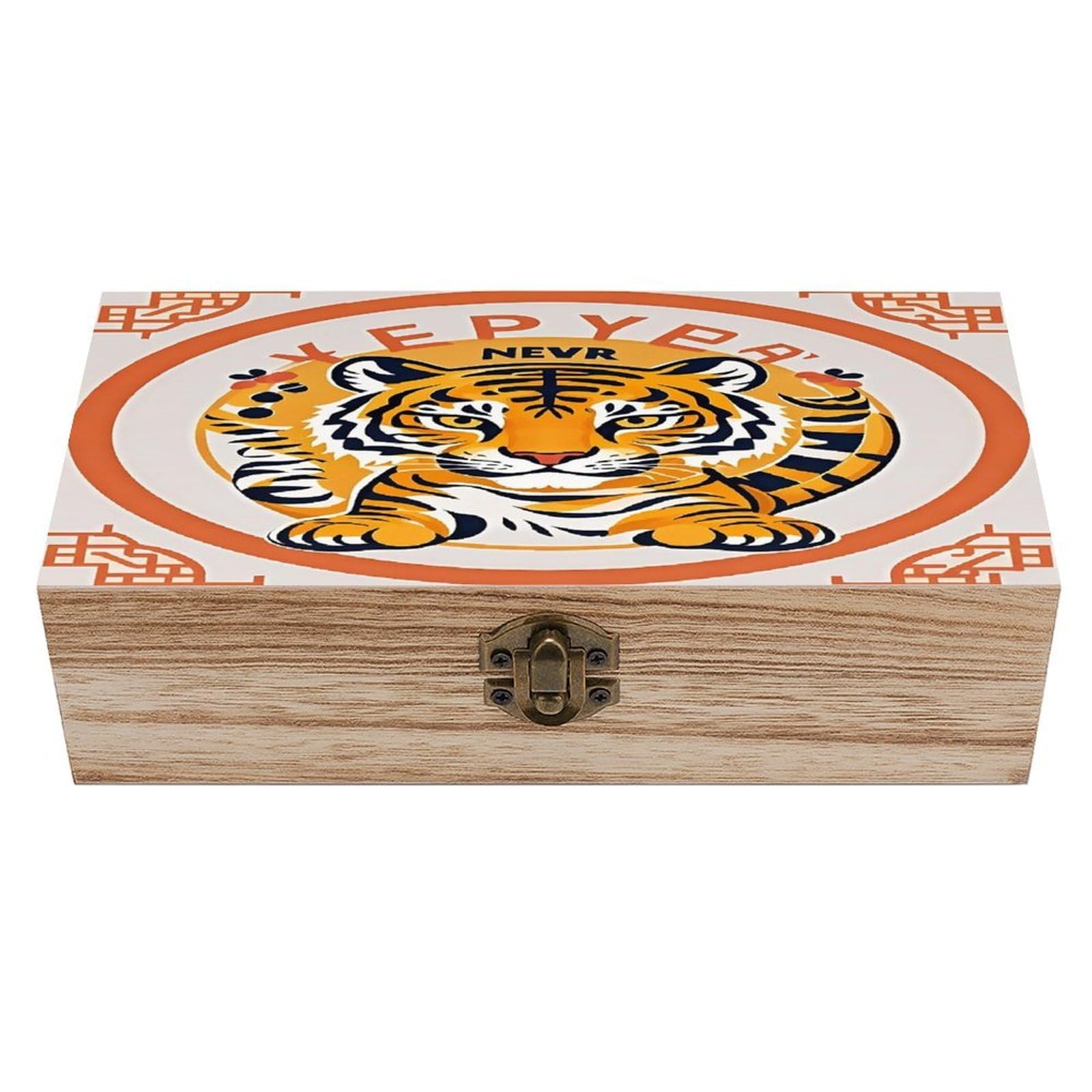 FekiLoot New Year Tiger Logo Design Wooden Storage Box Exquisite Wood Keepsake Box Vintage Wooden Gift Jewelry Case for Crafts And Photo Storage Boxes