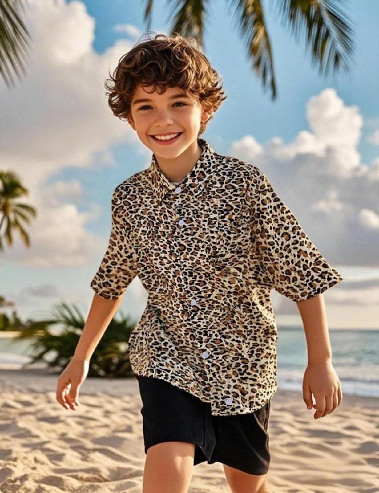 Ragazzo Camicia Bambini Camicia Hawaiana Maniche Corte 5-12 Anni (XS-L)