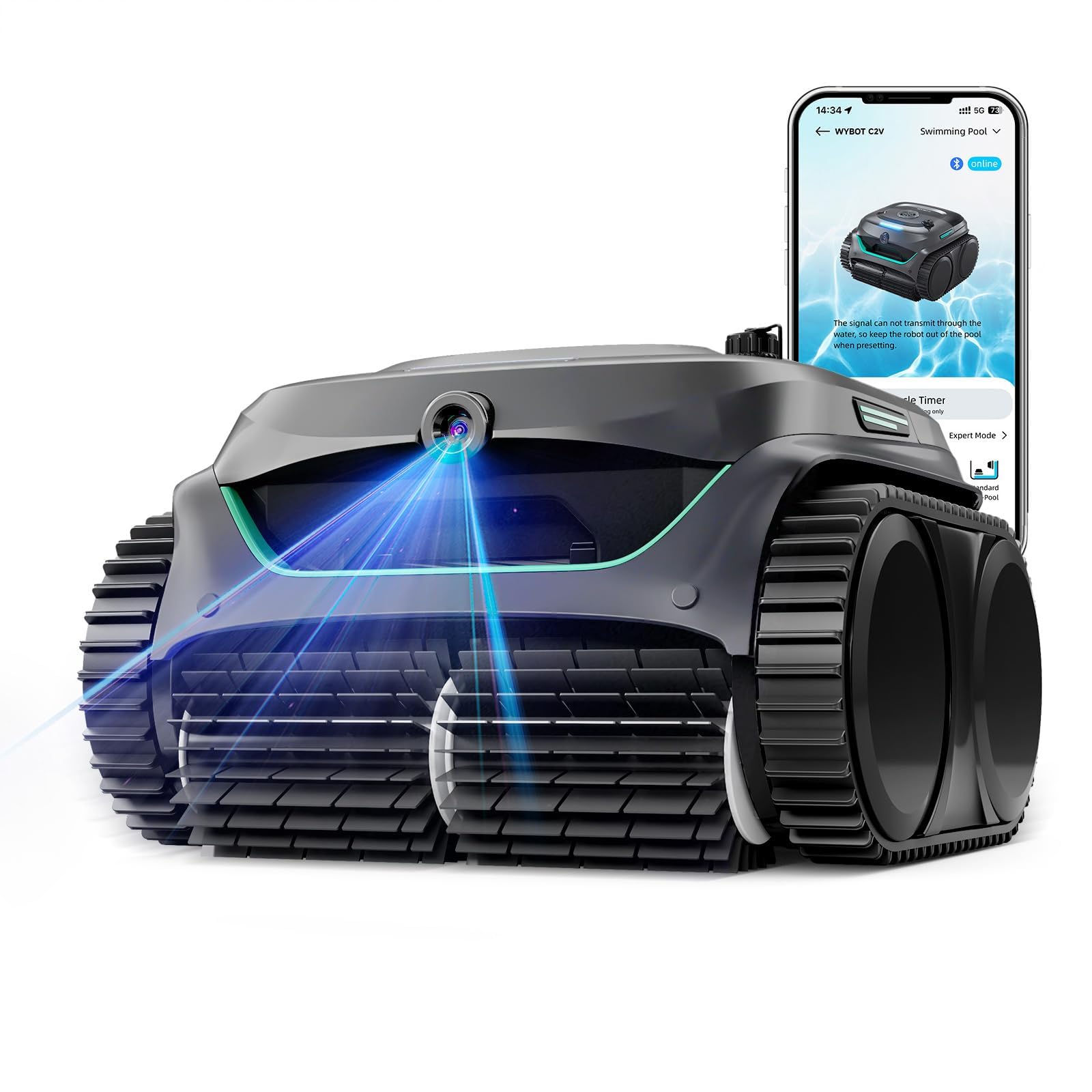 WYBOT C2 Vision AI robot de piscina sin cable con cámara y batería, robot piscina limpiafondos y paredes, filtración de dos capas, motor sin escobillas, potente aspiración,Durante 180 mins, hasta 180㎡ Certificado ClimatePartner
