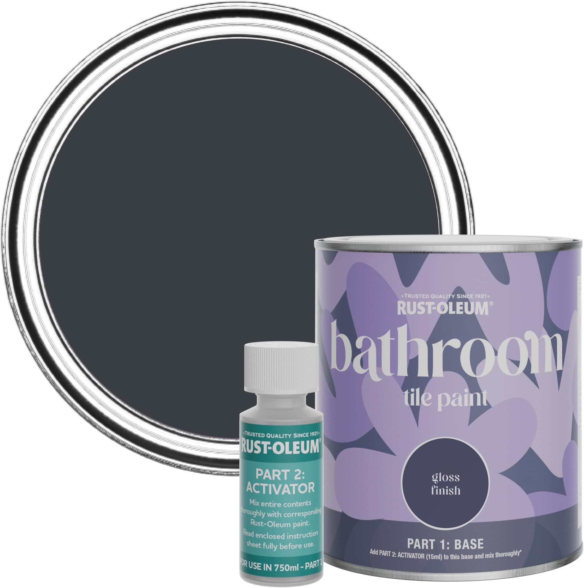 Rust-Oleum Grey Water-Resistant Bathroom Tile Paint in Gloss Finish - Anthracite (RAL 7016) 750ml