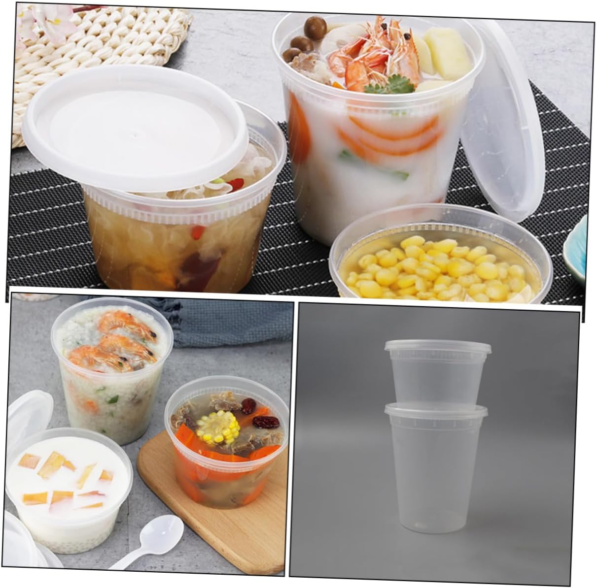Disposable Takeout Soup Bowls with Lids 16oz 32oz Plastic Containers Oil-proof Food Storage Cups for Hot and Cold Meals 50pcs Set