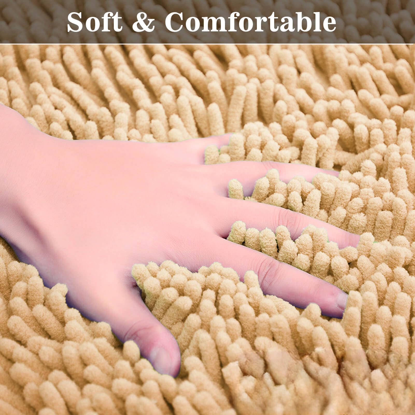 Halbrunde Badematte, rutschfest, beige, Badezimmerteppiche, halbrund, Chenille, Badteppich, wasserabsorbierende Bodenmatten für Kinder, ultraweich, waschbar, Badezimmer, trocken, schnell,