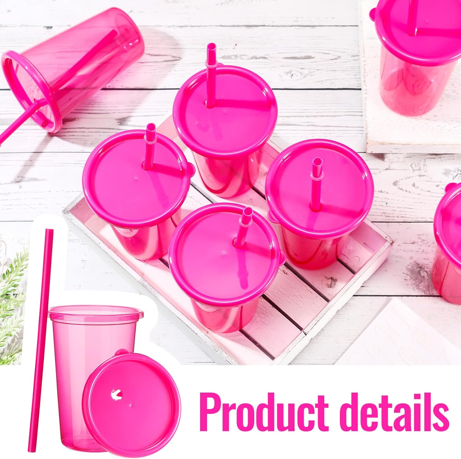 Nuanchu Plastic Cups with lids and Straws Reusable 14oz Tumbler with Sheets Letter Stickers for adult Iced Coffee Cup Travel Mug for Party Favors Beach Juices(Hot Pink,12 Pcs) - Image 3