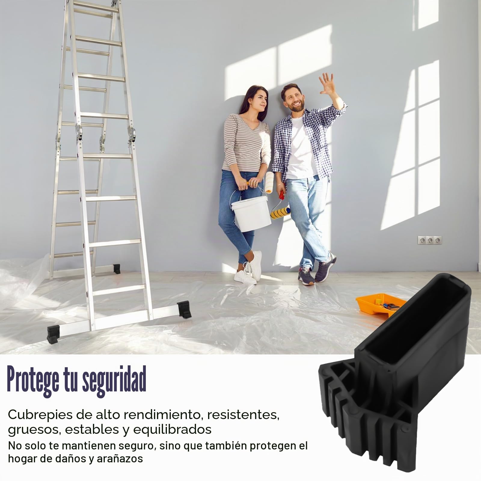4 Piezas Pies de Escalera, Resistentes al Desgaste Patas Goma Escalera, Escalera Antideslizante Pies Alfombrilla para Escaleras Telescópicas, Escaleras Técnicas, Escaleras de Espiga (Negro) | Pies mate y resistentes al desgaste para escaleras de extensión