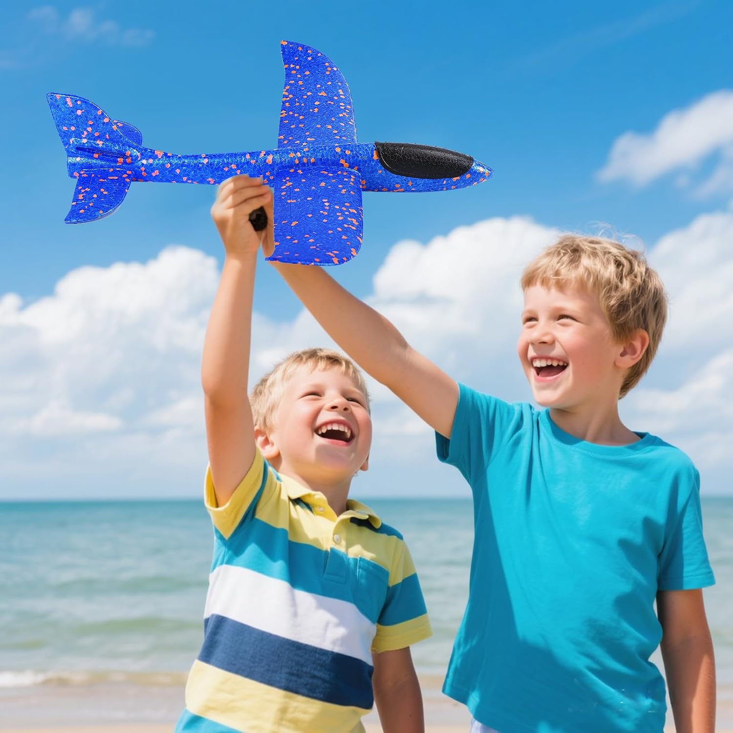 Jeffbaubl 4 Pack Foam Airplanes, 17.5 inch Airplane Toys, Large Throwing Foam Plane, 2 Flight Mode Glider Plane Flying Toy for Kids 3-7 Year Olds Outdoor Sport Birthday Party(with Spotted, 4 Colors)
