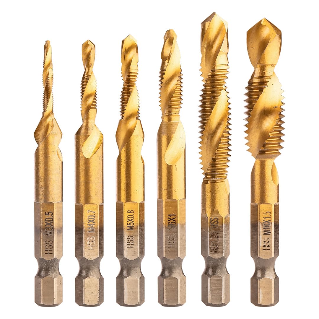NEO TOOLS Gwintownik HSS powłoka TiN HEX 1/4" dla profesjonalistów i majsterkowiczów Maksymalna prędkość obrotowa: 1000 obr./min, jednoczesne wiercenie i gwintowanie