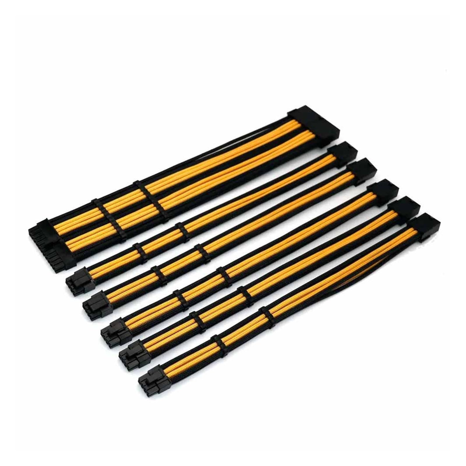 Black PSU Extension Power Cable Kit, 24Pin MB, 4+4/8Pin CPU, PCIE 6+2P, 6Pin GPU Computer PSU Extension Cable Kits(Kit E)
