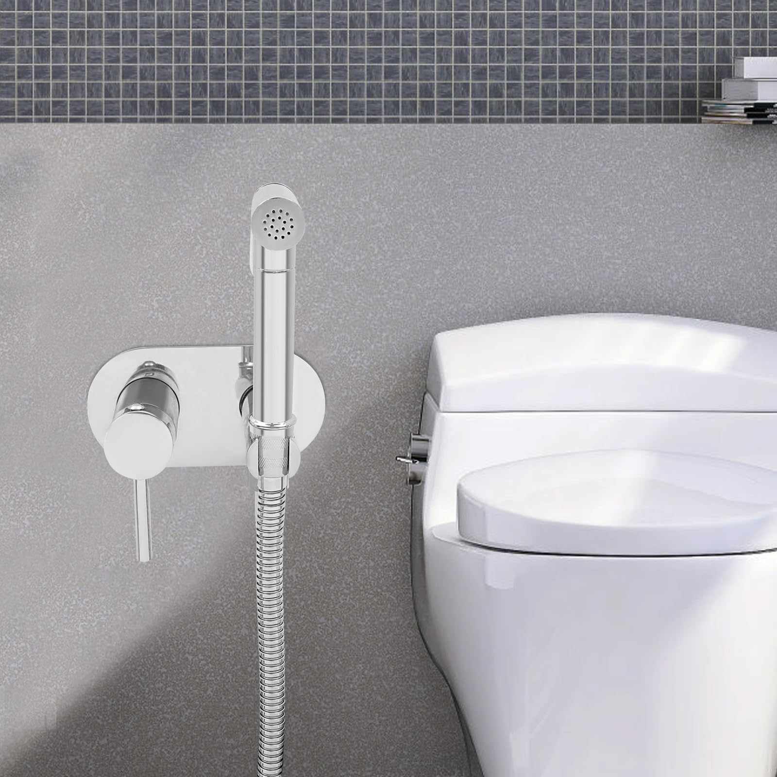 Set per bidet doccetta in acciaio inox con tubo a molla e pressione regolabile per bidet per WC, tubo cromato bidet rubinetti per WC, igiene personale e bagno di animali domestici
