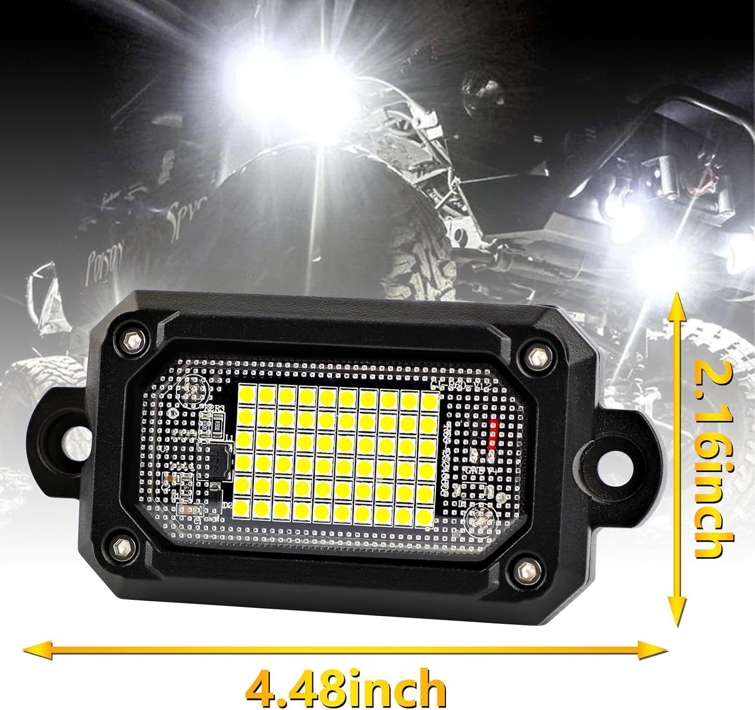 4 Pods Rock Lights(White)，60 LEDs High Power Chips IP68 Waterproof for Pickup Trucks SUV UTV ATV RZR (15FT Extension Wires Per Pod)