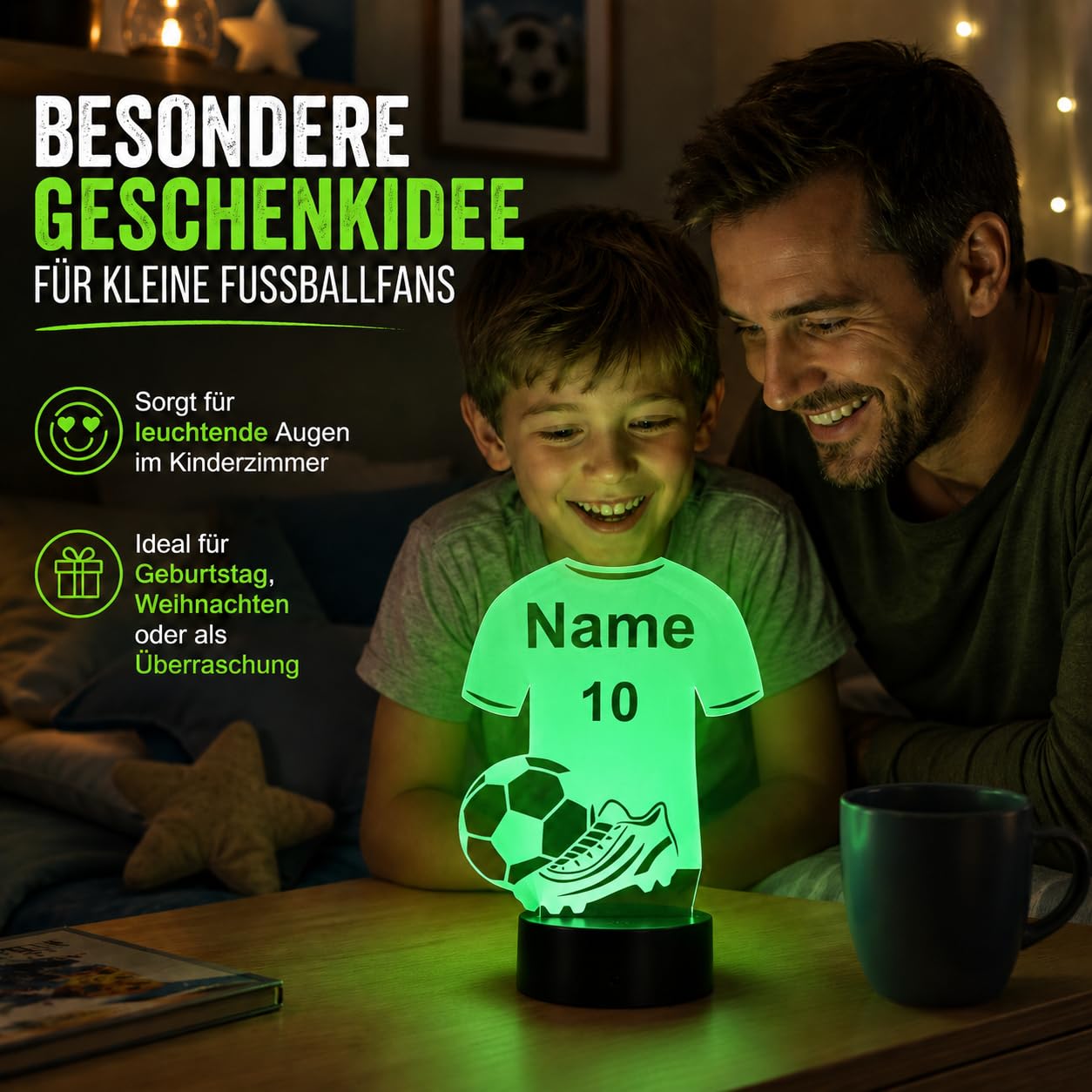 Idea regalo per calciatori per bambini e adulti, luce notturna, lampada da tavolo, decorazione per la casa nome e numero