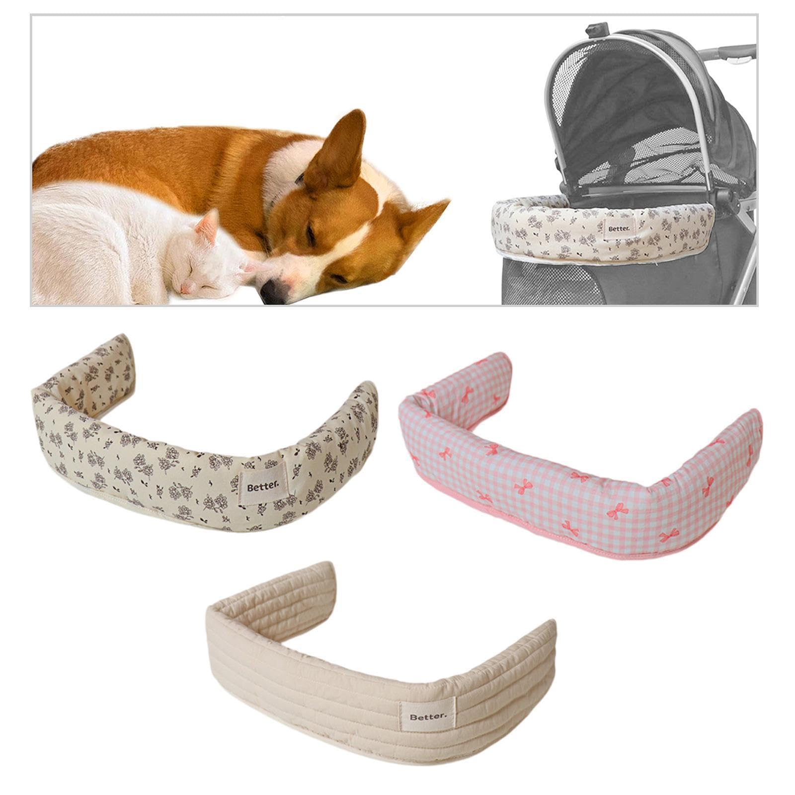 CALANDIS™ Pet Stroller Front Section Guard Magnetic Cotton All Season Use Anti Scratch Beige Floral | Strollers | Dog Supplies-image-29