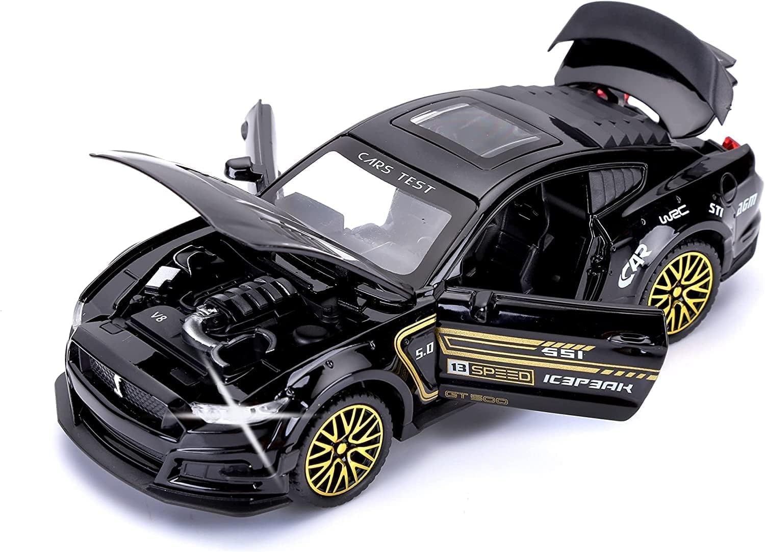 1:32 Ford Mustang GT500 Alloy Diecast Metal Cars Truck Model Collectible Pull Back Vehicle Toy for Kids Boys Girl Gift- every model cars has differnt features (Black)