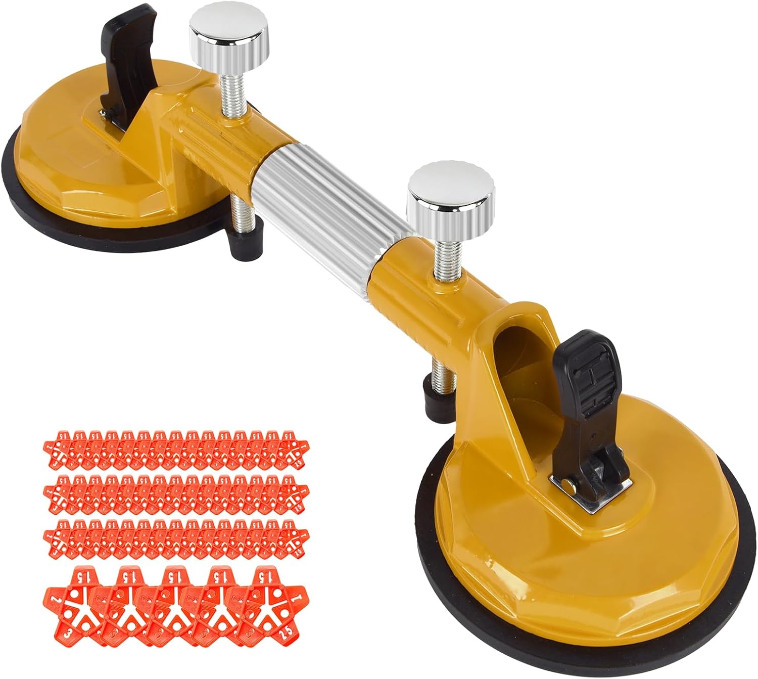 UpJiaflarish Granite Tools - Tile Suction Cup Tool Set - Seam Setter, for Flat Setting & Repairing, Suitable for Tile of Granite, Marble, Stone, Slab & Glass & Smooth - Flat Floor(1pcs * Yellow)