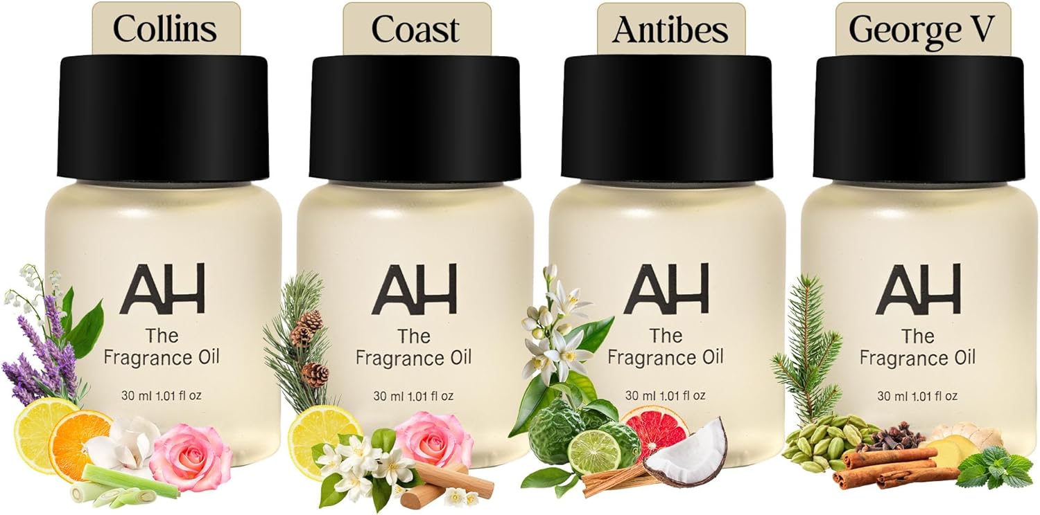 Aura House Away Collection – Essential-Oil-Infused Fragrance Oils (4 × 30 ml) – Hotel-Inspired Cold-Air Diffuser Oils, Pre-Balanced & Effortless