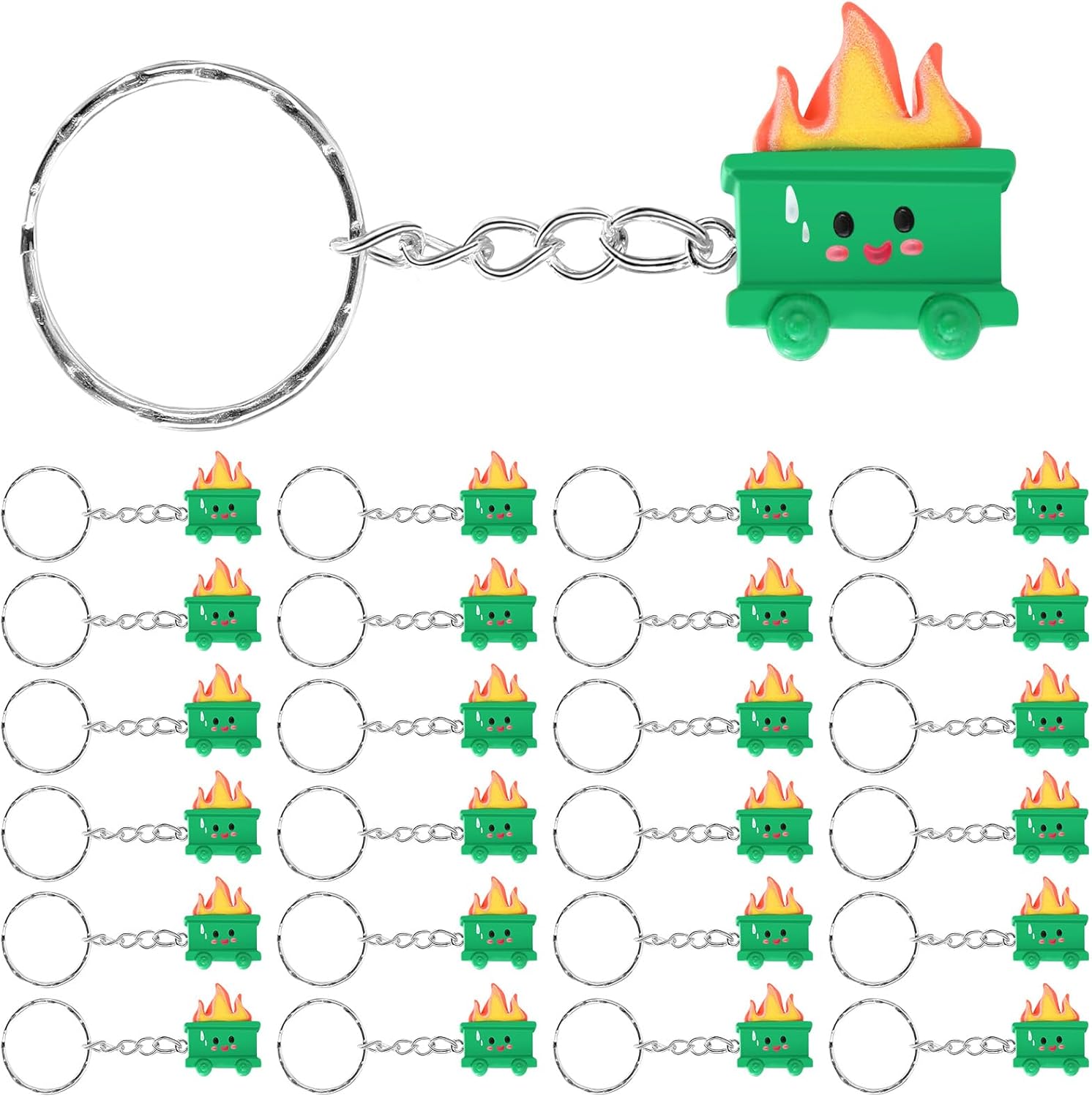Sureio 24 Pcs Employee Appreciation Gifts Funny Dumpster Keychain with Blaze Office Gag Small Gift for Coworker Nurse(Green,Classic)