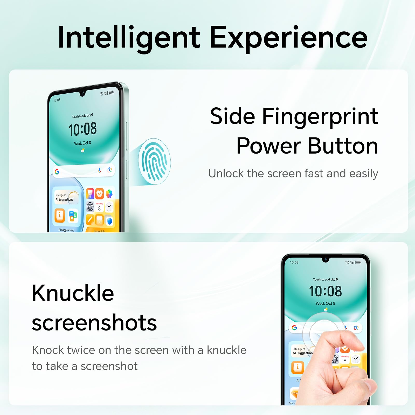 Honor X5c Plus 4G Smartphone, 4Go 256Go, Dual SIM, 5130mAh Batterie, 50Mpx Ultra-Net AI Caméra, Écran 6,7" 90Hz, MicroSD 1 to à Extensible, Android 15 Telephone Portable, Cyan