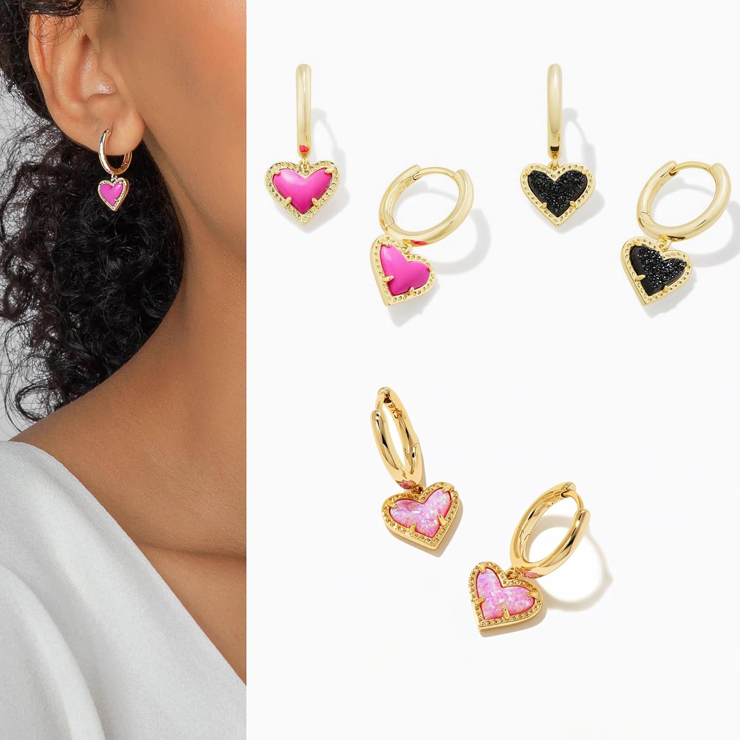 ALoveSoul Plated 14k Gold Heart Cubic Zirconia Dangle Hoop Earrings for Women - Image 6